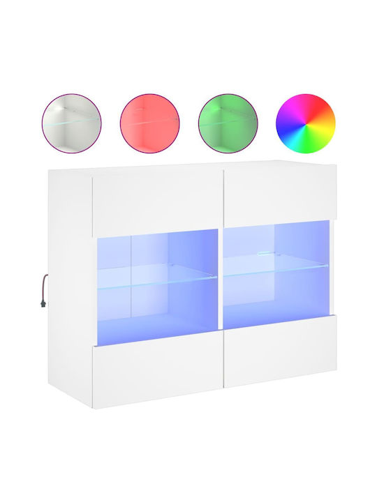 Wall Living Room Display Cabinet made of Particleboard with Glass & Lighting White 78.5x30x60.5cm