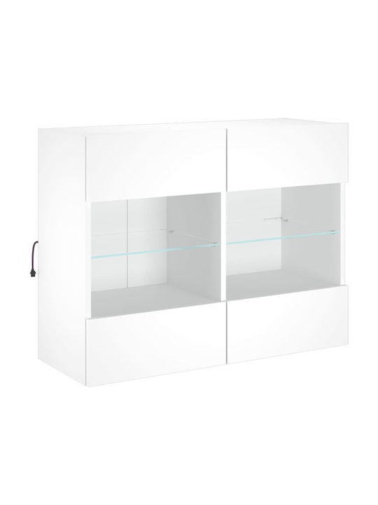 Wall Living Room Display Cabinet made of Particleboard with Glass & Lighting White 78.5x30x60.5cm