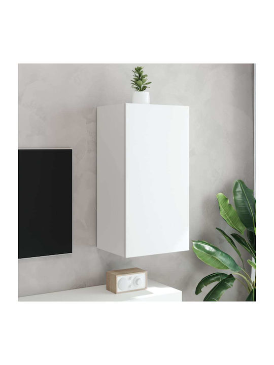 Wall Living Room Display Cabinet made of Particleboard with Glass & Lighting White 40.5x35x80cm