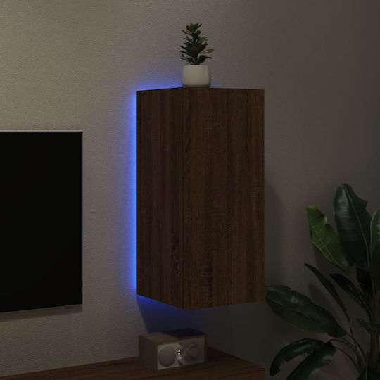 Wall Living Room Display Cabinet made of Particleboard with Glass & Lighting Brown Oak 30.5x35x70cm