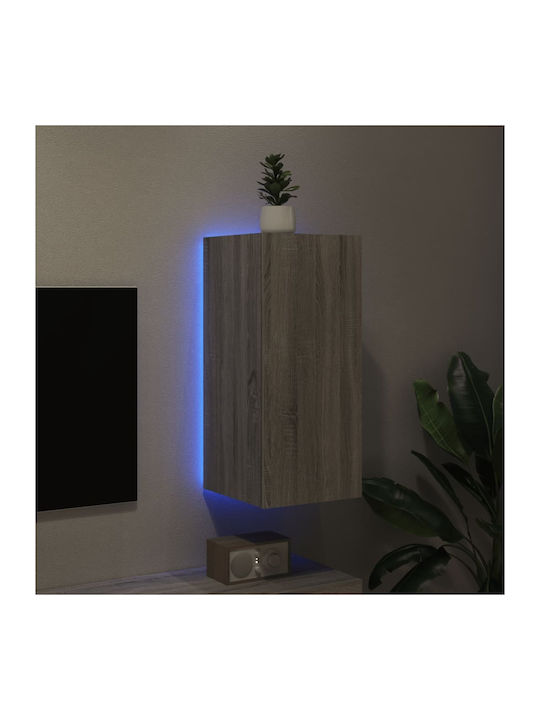 Wand Wohnzimmer Vitrine aus Spanplatte mit Glas & Beleuchtung Grey Sonoma 30.5x35x70cm