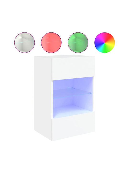 Wall Living Room Display Cabinet made of Particleboard with Glass & Lighting White 40x30x60.5cm