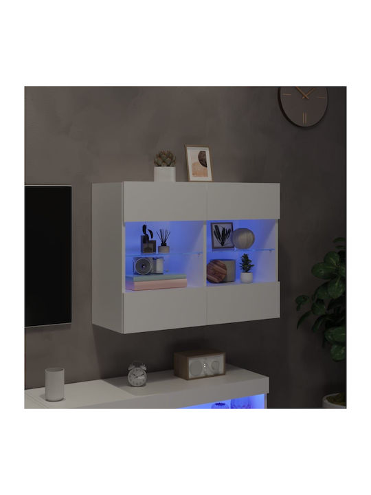 Wall Living Room Display Cabinet made of Particleboard with Glass & Lighting White 78.5x30x60.5cm