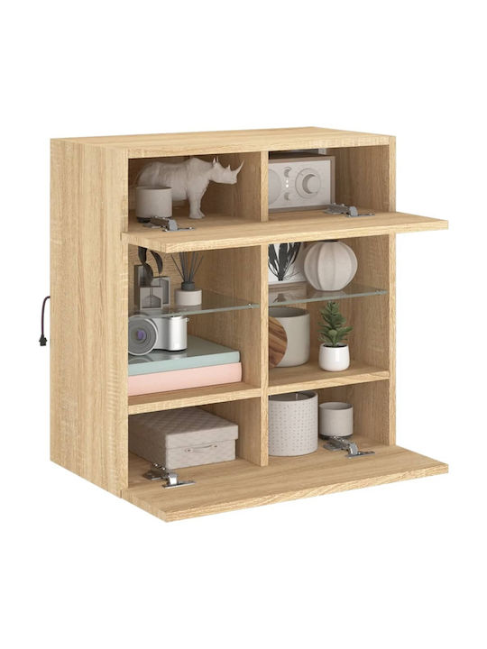 Wall Living Room Display Cabinet made of Particleboard with Glass & Lighting Sonoma Oak 58.5x30x60.5cm