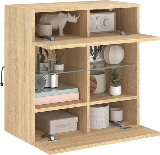 Wall Living Room Display Cabinet made of Particleboard with Glass & Lighting Sonoma Oak 58.5x30x60.5cm