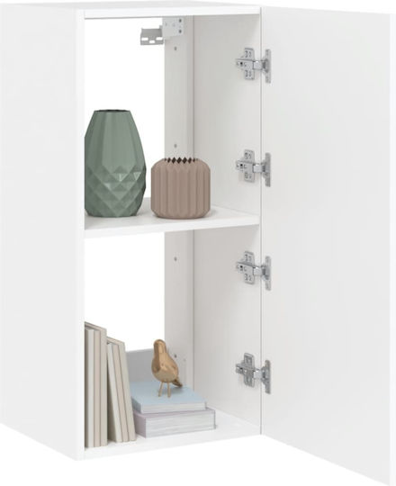 Hängende Wohnzimmer-Vitrine aus Spanplatte Weiß mit LED-Beleuchtung 40,5 x 35 x 80 cm