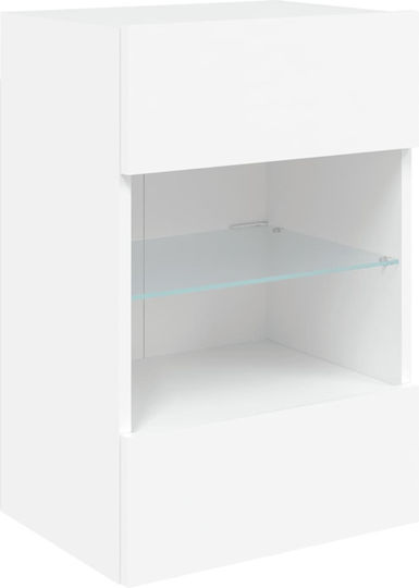 Vitrină Suspendată pentru Sufragerie din Placă Aglomerată Albă cu Geam și Iluminare LED 40x30x60,5 cm