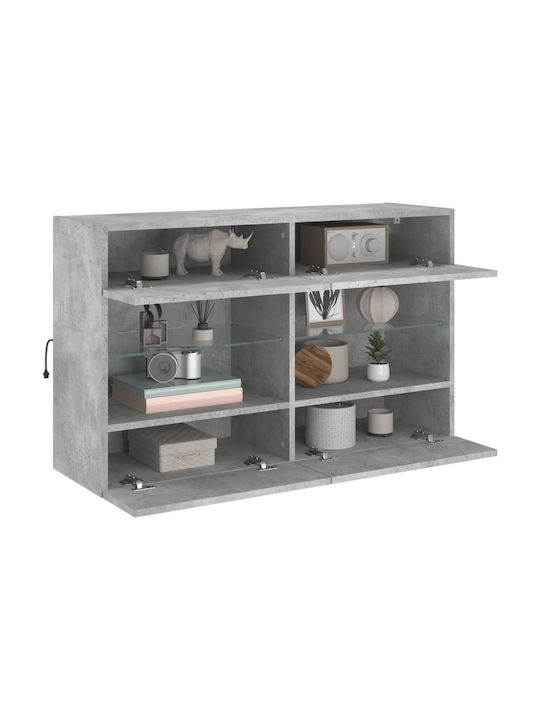 Wand Wohnzimmer Vitrine aus Spanplatte mit Glas & Beleuchtung Grey 98.5x30x60.5cm