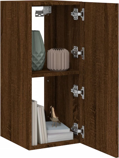 Wall Living Room Display Cabinet made of Particleboard with Glass & Lighting Brown Oak 30.5x35x70cm