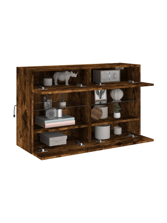 Wall Living Room Display Cabinet made of Particleboard with Glass & Lighting Smoky Oak 98.5x30x60.5cm