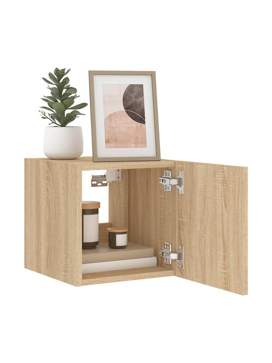 Wall Living Room Display Cabinet made of Particleboard with Glass & Lighting Sonoma Oak 30.5x35x30cm