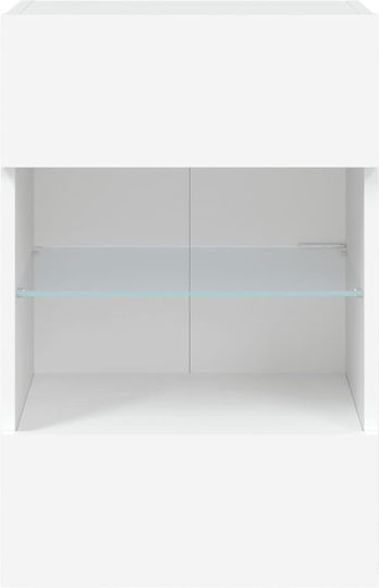 Vitrină Suspendată pentru Sufragerie din Placă Aglomerată Albă cu Geam și Iluminare LED 40x30x60,5 cm