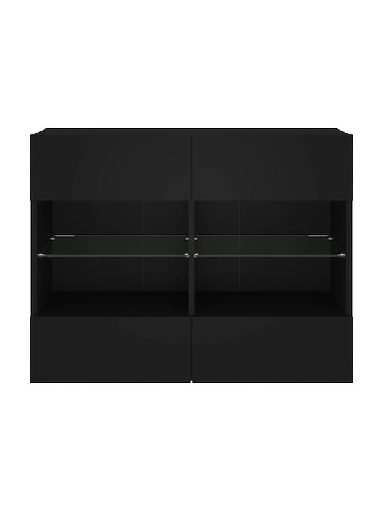 Висулка Витрина за хол от ПДЧ със Стъкло & Осветление Черно 78.5x30x60.5см