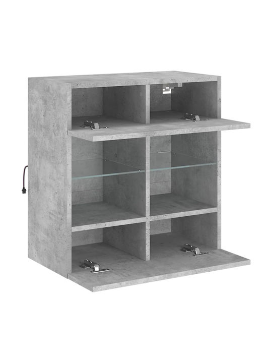 Wand Wohnzimmer Vitrine aus Spanplatte mit Glas & Beleuchtung Grey 58.5x30x60.5cm