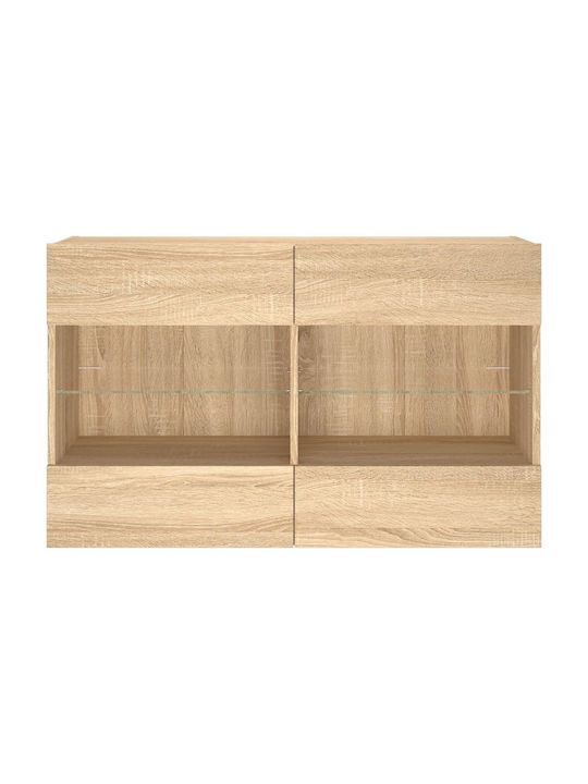 Wall Living Room Display Cabinet made of Particleboard with Glass & Lighting Coffee 98.5x30x60.5cm