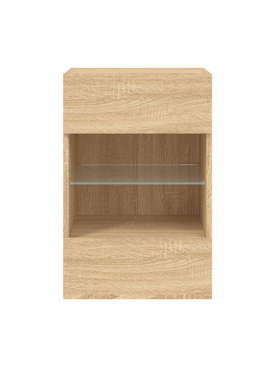 Wall Living Room Display Cabinet made of Particleboard with Glass & Lighting Sonoma Oak 40x30x60.5cm