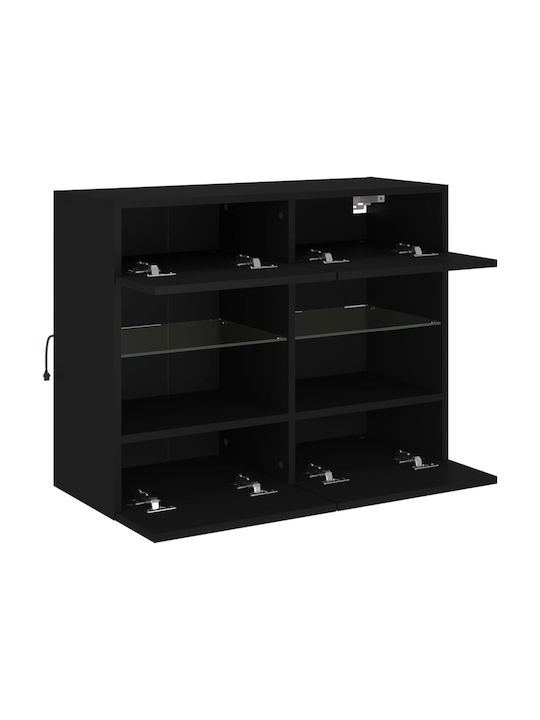 Висулка Витрина за хол от ПДЧ със Стъкло & Осветление Черно 78.5x30x60.5см