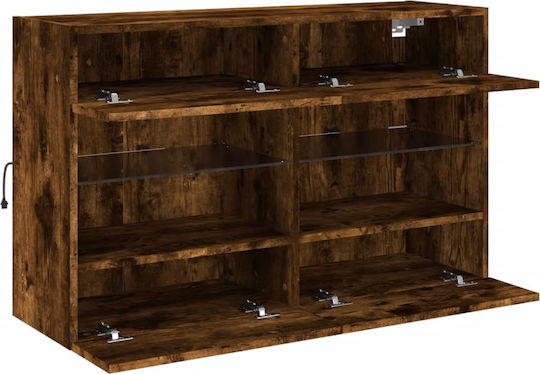 Wall Living Room Display Cabinet made of Particleboard with Glass & Lighting Smoky Oak 98.5x30x60.5cm