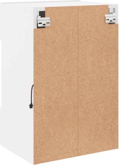 Vitrină Suspendată pentru Sufragerie din Placă Aglomerată Albă cu Geam și Iluminare LED 40x30x60,5 cm