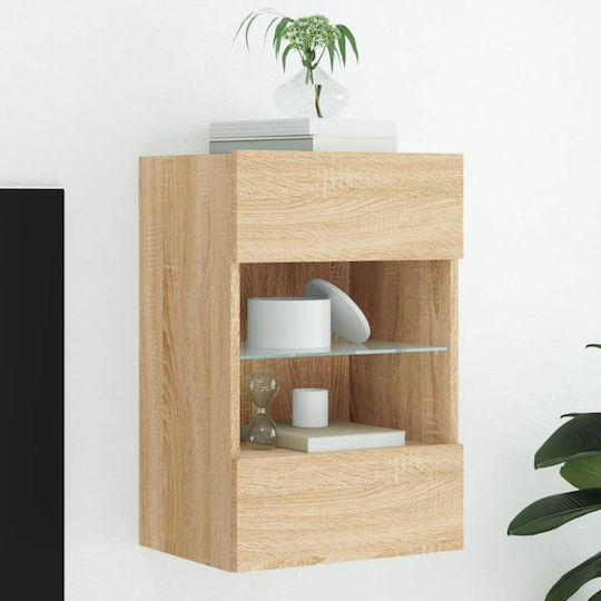 Wall Living Room Display Cabinet made of Particleboard with Glass & Lighting Sonoma Oak 40x30x60.5cm