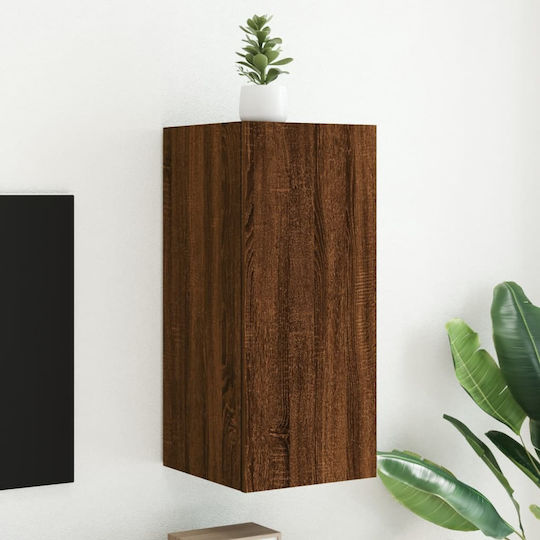 Wall Living Room Display Cabinet made of Particleboard with Glass & Lighting Brown Oak 30.5x35x70cm