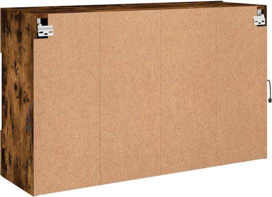 Wall Living Room Display Cabinet made of Particleboard with Glass & Lighting Smoky Oak 98.5x30x60.5cm