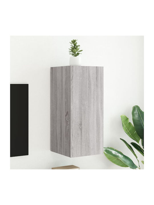 Wand Wohnzimmer Vitrine aus Spanplatte mit Glas & Beleuchtung Grey Sonoma 30.5x35x70cm