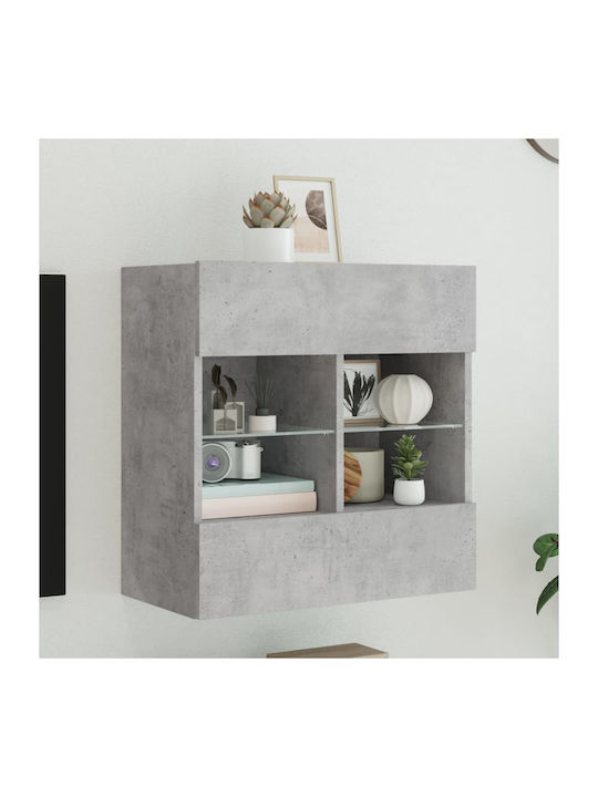Wand Wohnzimmer Vitrine aus Spanplatte mit Glas & Beleuchtung Grey 58.5x30x60.5cm