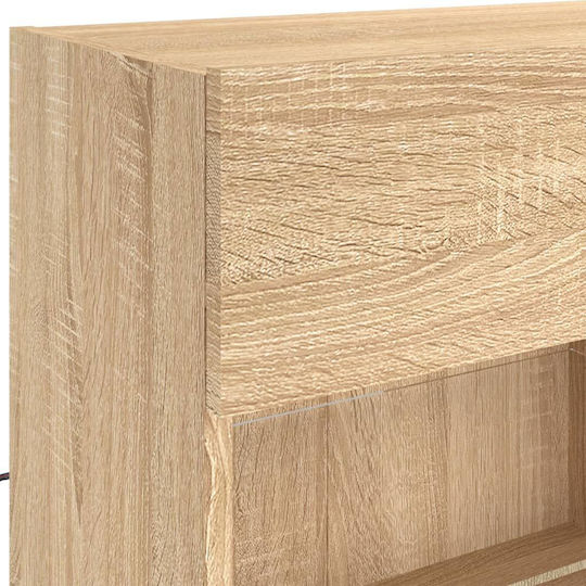 Wall Living Room Display Cabinet made of Particleboard with Glass & Lighting Coffee 98.5x30x60.5cm