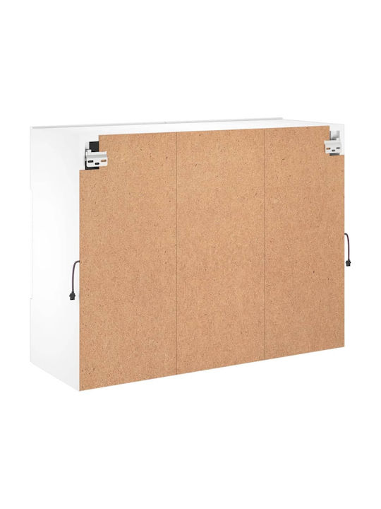 Wall Living Room Display Cabinet made of Particleboard with Glass & Lighting White 78.5x30x60.5cm