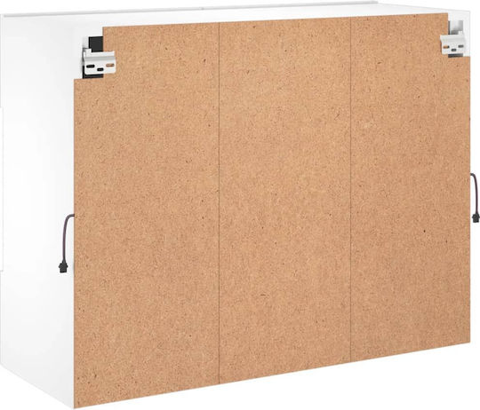 Hängevitrine fürs Wohnzimmer aus Spanplatte Weiß mit Glas & LED-Beleuchtung 78,5x30x60,5 cm