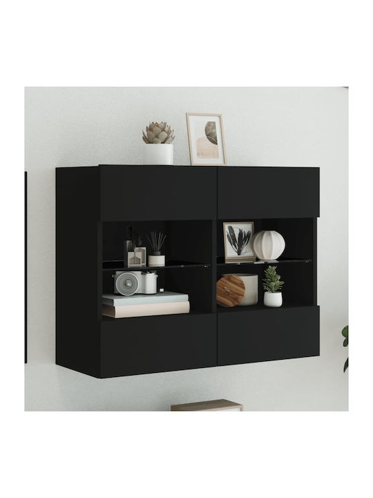 Висулка Витрина за хол от ПДЧ със Стъкло & Осветление Черно 78.5x30x60.5см