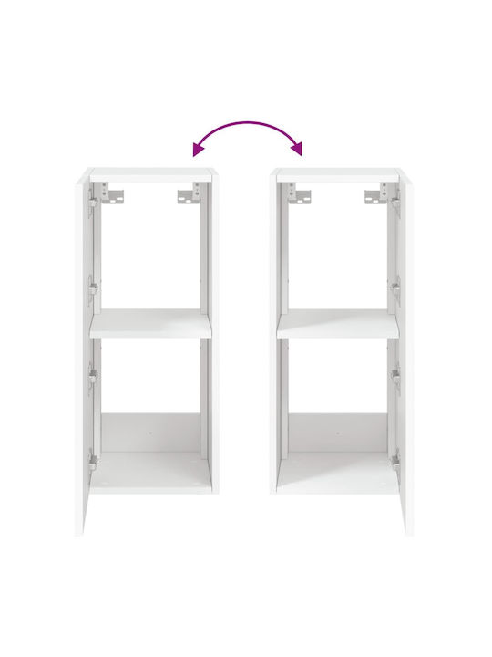 Wall Living Room Display Cabinet made of Particleboard with Glass & Lighting White 30.5x35x70cm