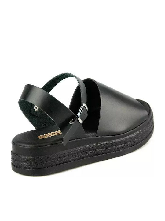 Δερμάτινα Γυναικεία Ανατομικά Σανδάλια Flatforms Μαύρα