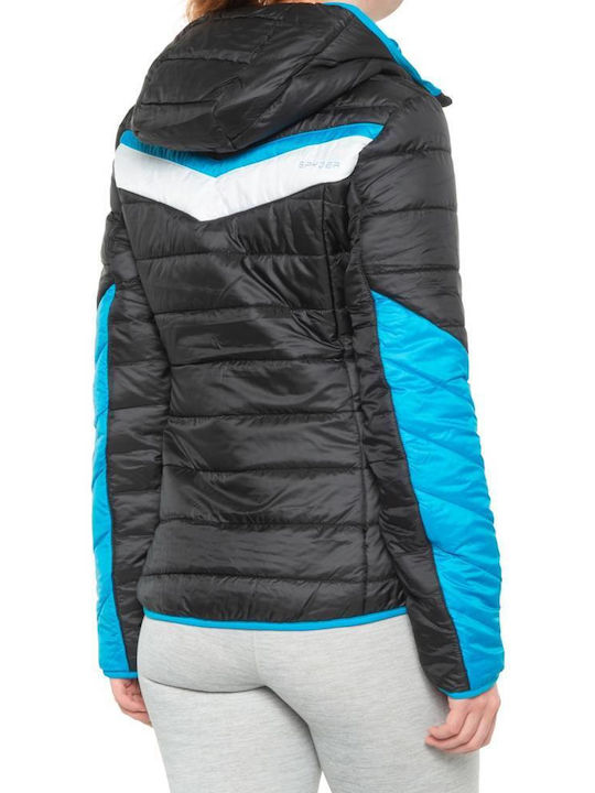 Spyder Women's Short Puffer Jacket for Winter with Hood Blue