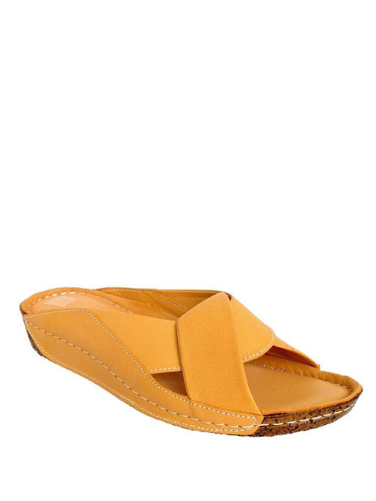 Gotsi Anatomic Leather Women's Flat Sandals Anatomic in Yellow Color