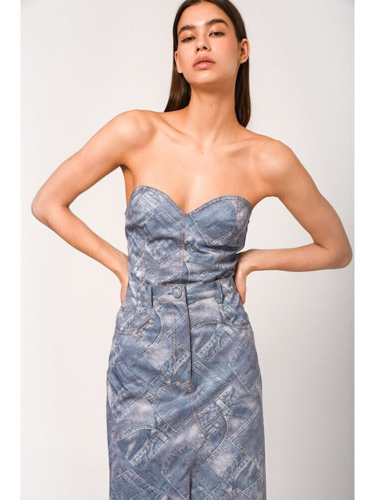 Nellie Γυναικεία Μπλούζα Κορσές Strapless Μπλε
