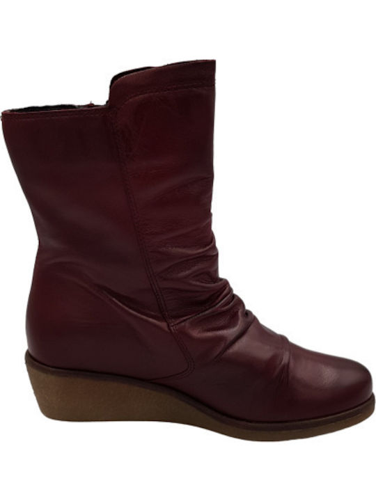 Creator Leather Women's Ankle Boots Platform Burgundy