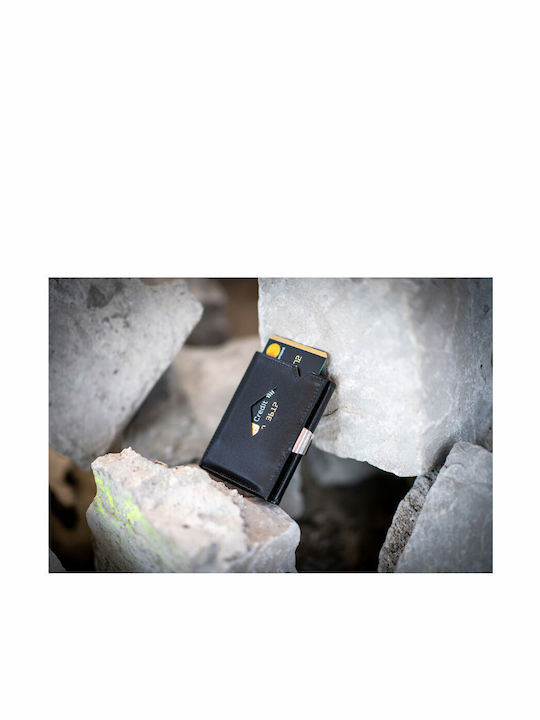 Дървен Мъжки Портфейл За Карти С RFID И Със Слайд Механизъм Черен