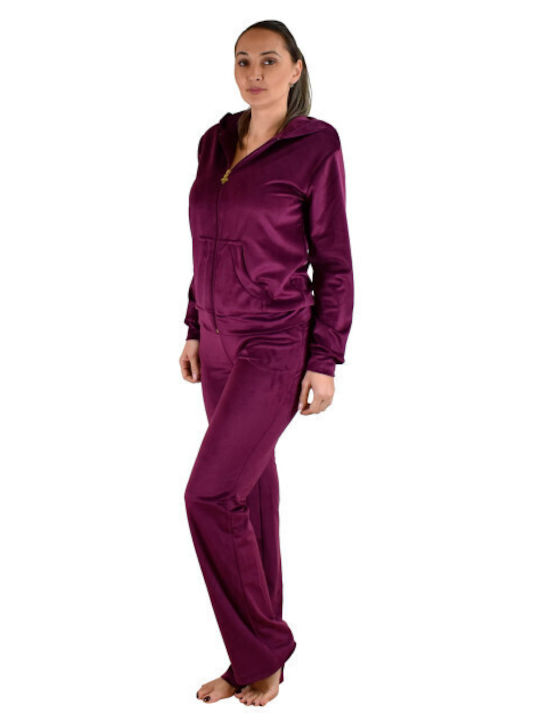 Secret Point Damen-Sweatpants-Set Burgundisch Samt