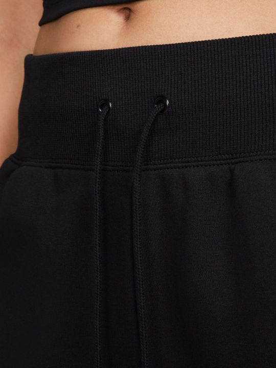 Phoenix Fleece Women's High-waisted Fabric Capri Trousers Loose Fit Black