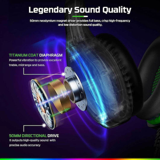 Fachixy FC100 Надушници Геймърски слушалки с връзка 3,5 мм / USB Зелен