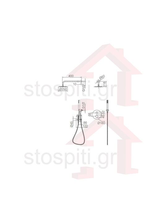 Imex Built-in Mixer & Shower Head Set for Shower 2 Exits Gold