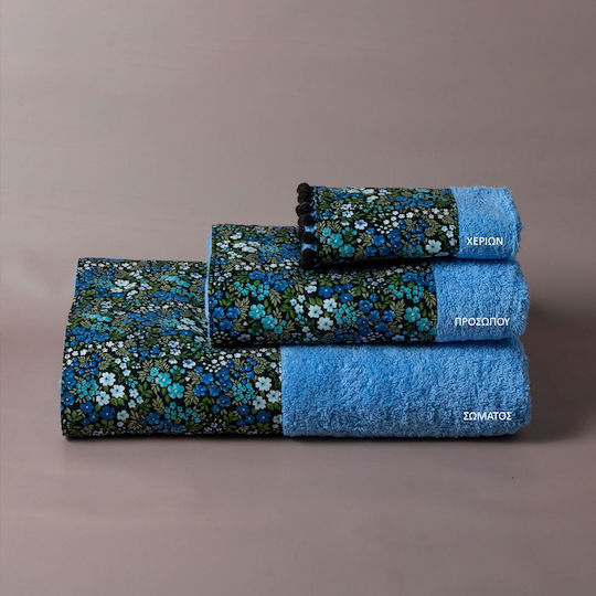 White Fabric Bath Towel Set 3pcs Lilybet Blue Weight 500gr/m²