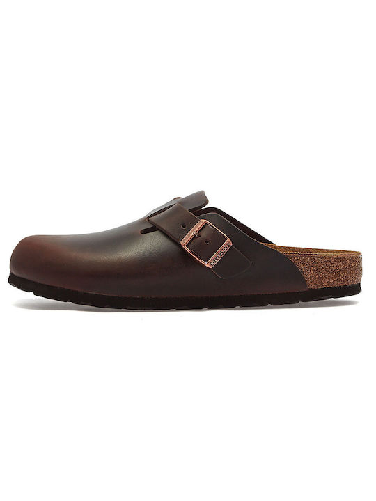 Birkenstock Boston Men's Leather Slippers Brown