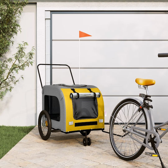 Vidaxl Bicycle Trailer for Pets Yellow Gray Oxford Fabric Iron