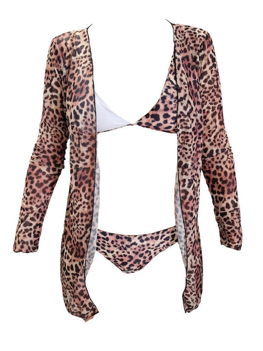 Set Bikini Τριγωνάκι με Ελαφριά Ενίσχυση & Brazil Animal Print Καφέ