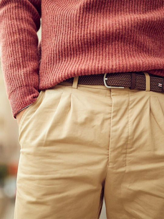 Florence Elastic Men's Belt Leather Knitted Brown