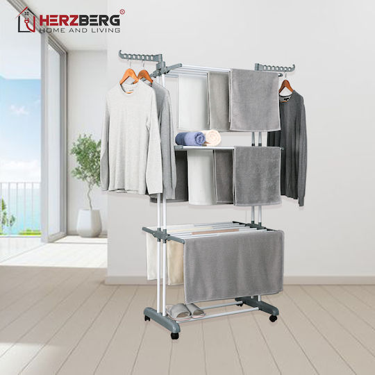 Herzberg Folding Stainless Steel Floor Clothes Drying Rack 126x64cm