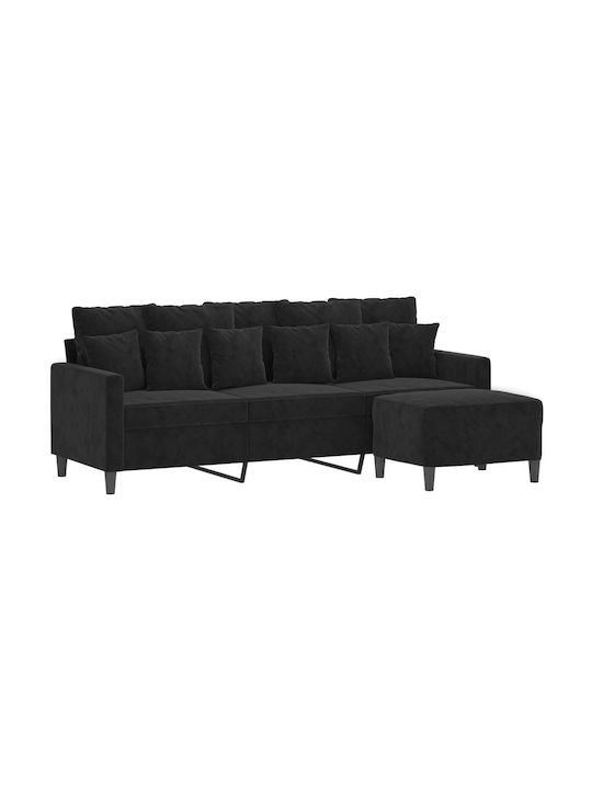 Canapea Cu Trei Locuri Catifea Neagră 198x77x80cm